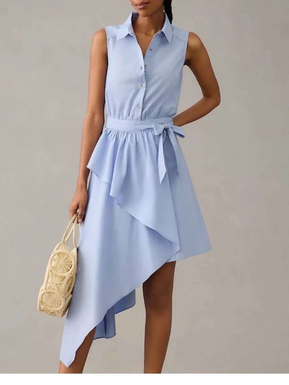 MAEVE Sleeveless Asymmetric Shirt Dress in Light Blue SZ 14